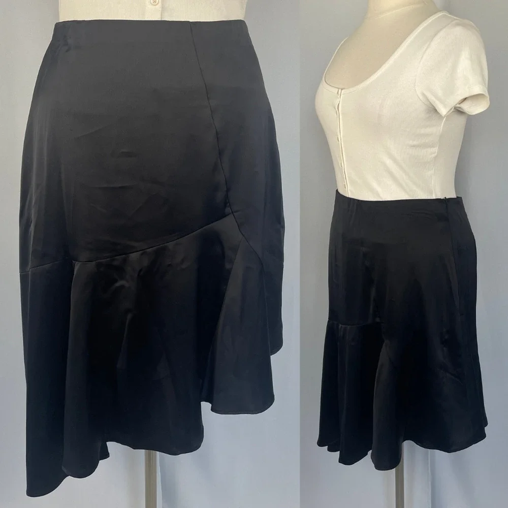 Y2K Skirt Size XL Black Satin Asymmetrical Party Fairy Grunge Whimsigoth Minimal
